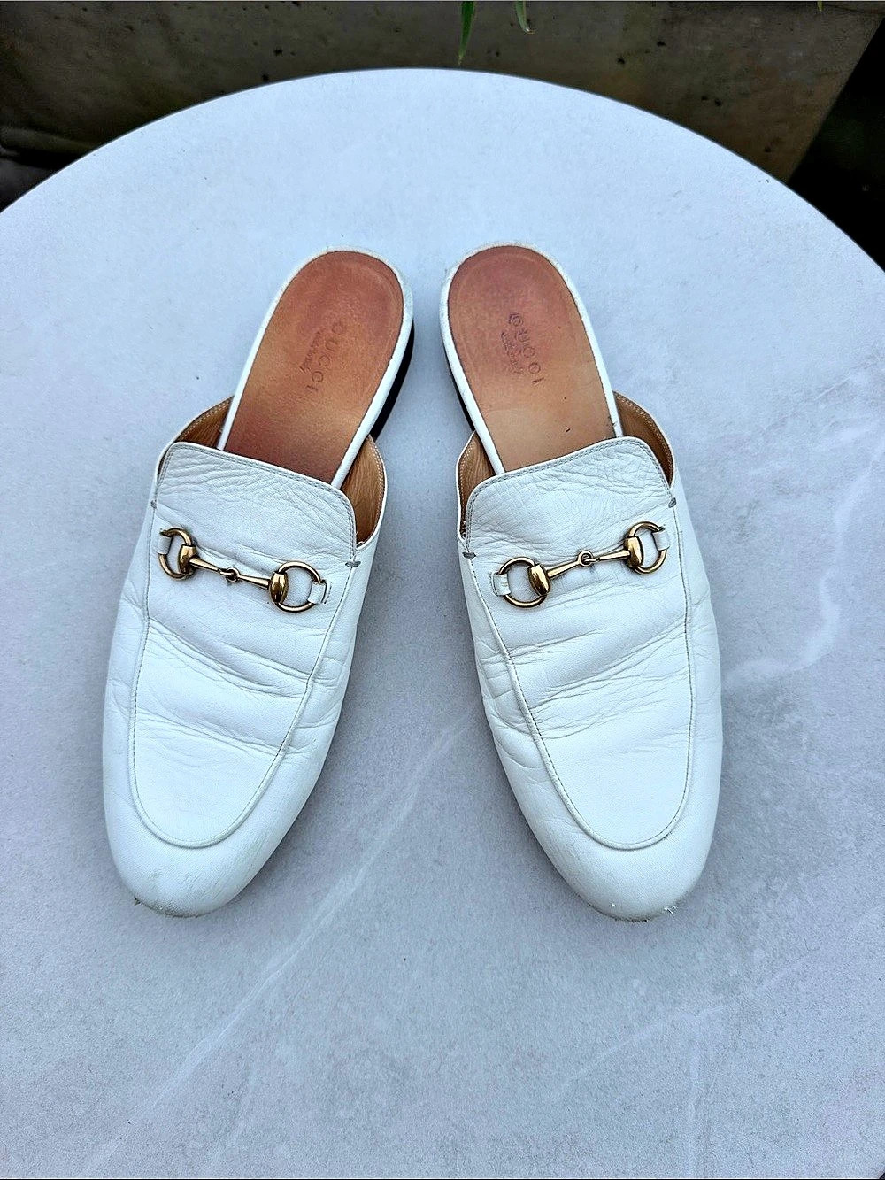 Gucci Princetown Leather Horsebit Mule White